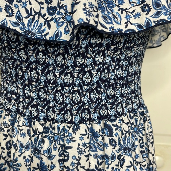 Zara Women’s Blue Floral Printed Smocked Off The Shoulder Maxi Dress Sz XS - Picture 4 of 13